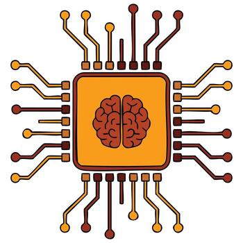 procesador circuito con cerebro representando artificial inteligencia plano ilustración aislado en blanco fondo, Perfecto para ai tecnología y Ciencias gráficos vector