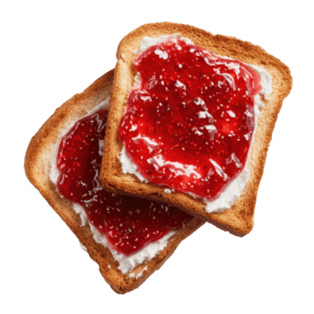 två skivor av rostat bröd är toppade med grädde ost och hallon sylt isolerat på transparent bakgrund png