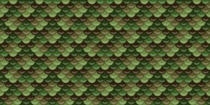 Seamless camouflage pattern featuring overlapping scales in shades of green and brown. vector