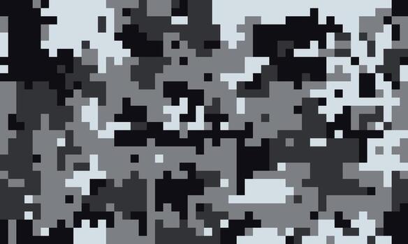 Abstract grayscale pixel art background. Ideal for tech, modern design, or gaming projects. The digitized camouflage pattern evokes themes of secrecy, technology, and digital disruption. vector