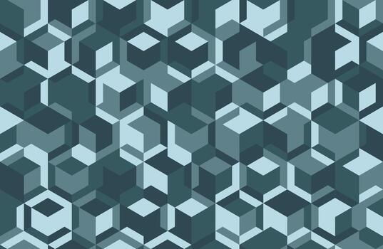 Abstract geometric seamless pattern. Interlocking teal and light blue cubes create a dynamic, threedimensional effect. Ideal for backgrounds, textiles, and modern design projects. vector