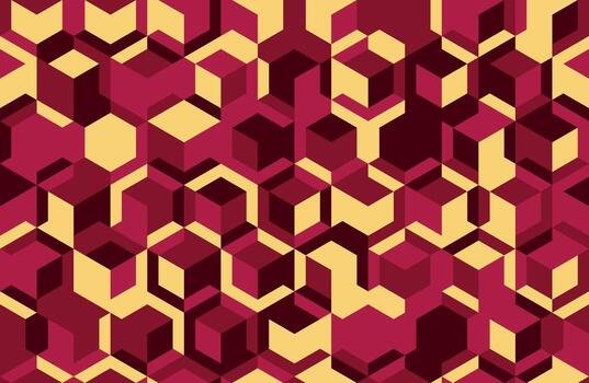 Abstract geometric seamless pattern. Dynamic interplay of burgundy and gold hues creates a modern, vibrant design. Ideal for backgrounds, textiles, or web design, conveying energy and sophistication. vector