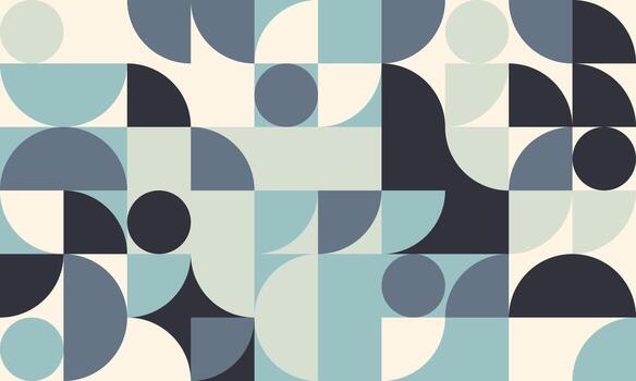 resumen geométrico modelo presentando círculos y semicírculos en apagado blues y cremas moderno, minimalista diseño ideal para sitio web antecedentes, presentaciones, o textil huellas dactilares. vector