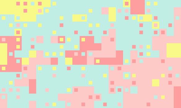 Abstract pastel square pixel art background. Perfect for website banners, social media graphics, or playful branding. Evokes feelings of joy, creativity, and digital technology. vector