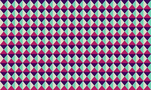 Vibrant geometric textile pattern featuring interlocking triangles in teal, pink, and purple. Perfect for backgrounds, website design, or print projects. vector