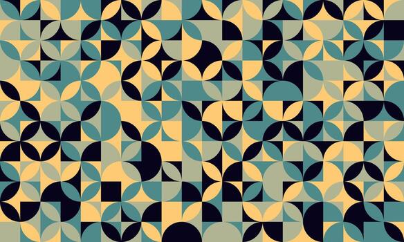 resumen geométrico sin costura modelo. medio siglo moderno diseño con verde azulado, beige, y negro círculos y cuadrícula. Perfecto para antecedentes, textiles, y sitio web diseño. vector