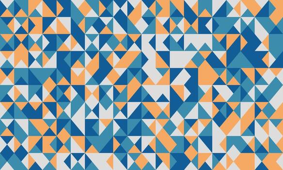 Abstract geometric pattern of teal, orange, and white triangles. Perfect for backgrounds, website design, or textile prints. vector