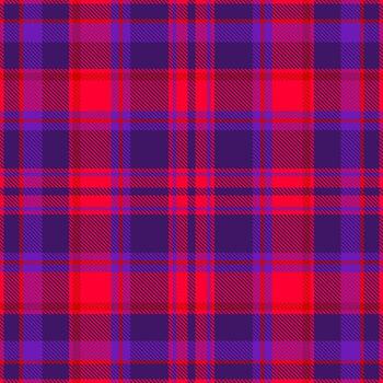 Vibrant plaid pattern with interwoven red and purple stripes, creating a bold and modern tartan design. Ideal for textile backgrounds, fashion, or graphic projects. vector