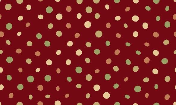 Charming handdrawn polka dot pattern in earthy tones on a deep red background. Perfect for festive designs, packaging, textiles, or website backgrounds. vector
