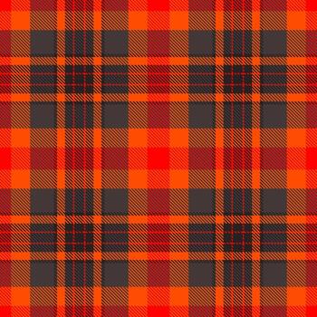 Warm, inviting tartan pattern with deep reds, vibrant oranges, and neutral grays. Seamless texture, perfect for textile designs, backgrounds, or festive themes. vector