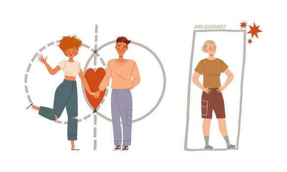 Personal Boundaries with Man and Woman Creating Circle Space Avoiding Social Interaction Set vector