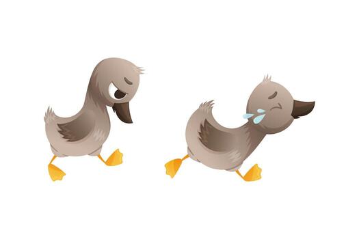 Grey Ugly Duckling from Fairytale Feeling Sad and Crying Set vector