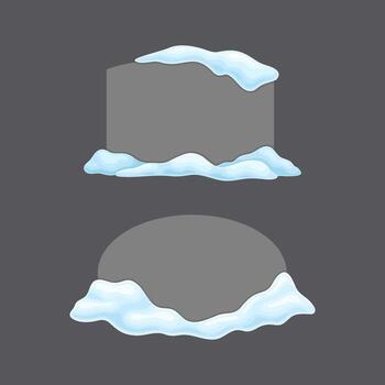 Blank frozen banners of rectangular and oval shapes set. Empty winter boards with snow and icicles cartoon illustration vector