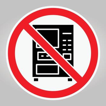 prohibición firmar presentando venta máquina en rojo circulo en gris antecedentes vector