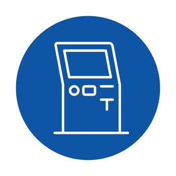 Outline of a Vintage Arcade Game Machine Icon on Blue Circle Background vector