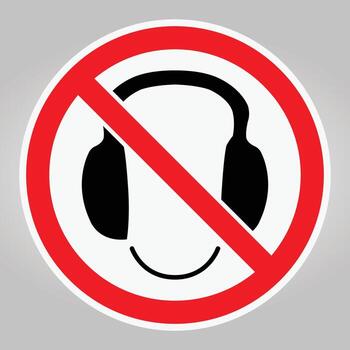 No Headphones Allowed Symbol on a Gray Background Suitable for Public Spaces vector