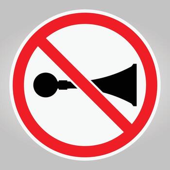 No Sound Symbol in Red Circle on Grey Background for Noise Restrictions vector