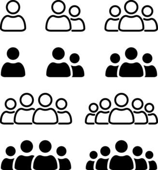 Personal and group icon set featuring team, users, and profile symbols representing different group sizes in a illustration. vector