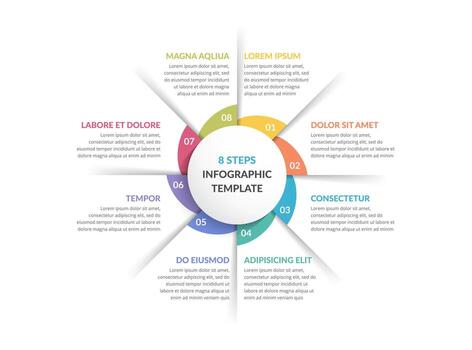 Circlular infographic template with eight steps or options, process chart vector