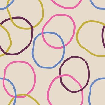 resumen sin costura modelo con mano dibujado intersectando círculos en calentar tonos vector