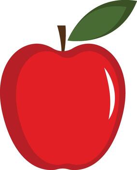 A single, ripe red apple with a green leaf is shown in a simple, flat style illustration. vector