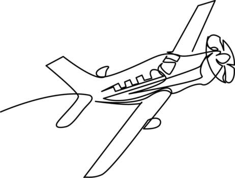 A single continuous line drawing of an airplane in flight. The plane is depicted in a stylized, simplified manner, highlighting its basic form and motion. vector
