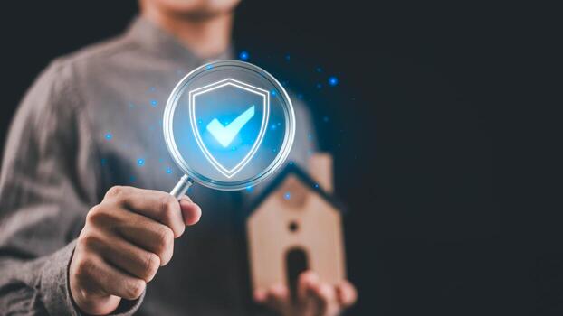 Emphasizing digital trust and secure verification, this concept highlights cybersecurity, data privacy, home protection ,ideal for fintech, insurance, and identity assurance themes. photo