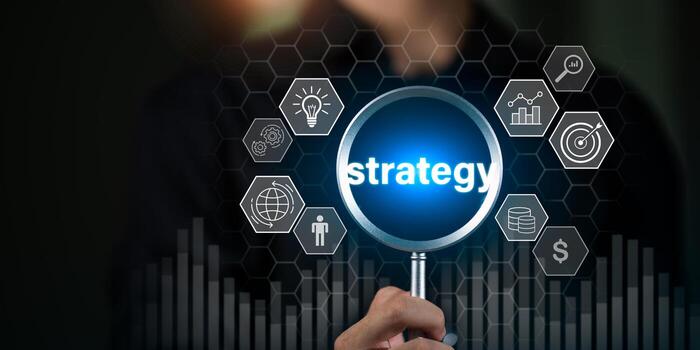 Strategic thinking, business planning, and data-driven growth. Perfect for concepts like business development, performance analytics, leadership direction, and innovative planning systems. photo