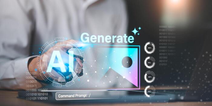 futurista ai Generacion concepto con digital interfaz, datos visualización, y innovación en artificial inteligencia para creativo contenido, negocio automatización, y tecnología soluciones foto