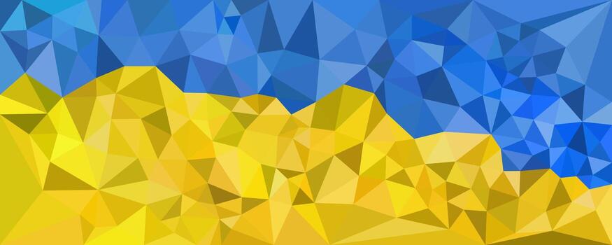 Geometric abstract background with blue and yellow polygon shapes forming a modern low poly design. vector