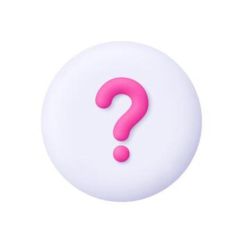 Pink question mark sign inside white circle button. Support, help, inquiry, FAQ and information concept. 3d icon. Cartoon minimal style. vector