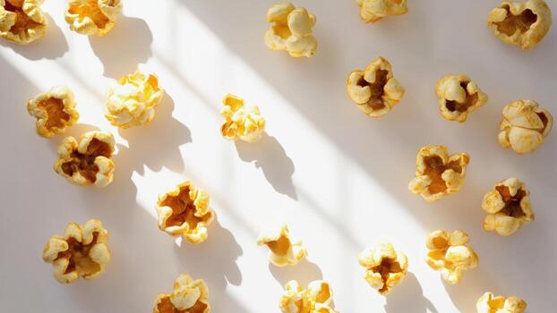 a bunch of popcorn on a white surface photo