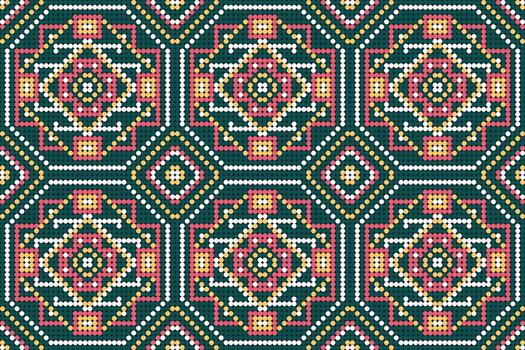 Circle floral seamless pattern on green background,abstract seamless pattern. vector