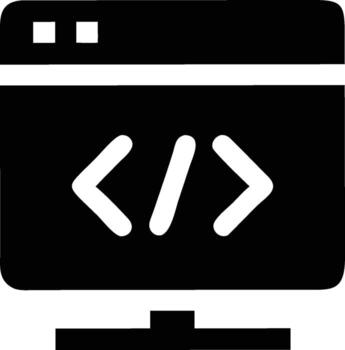 Black and White Coding Symbol on Computer Monitor for Development Work vector