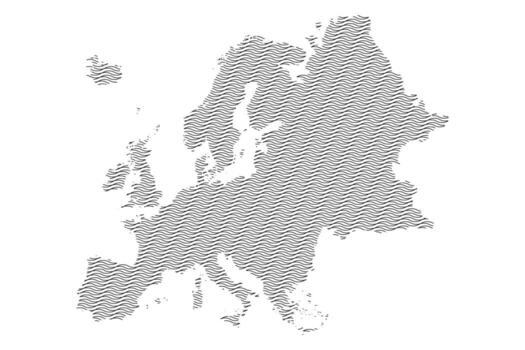Europe map silhouette with with ripple effect lines texture vector