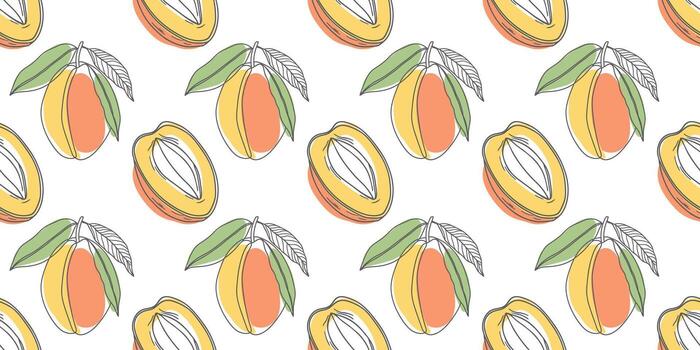 Seamless repeating pattern with mango fruits. Illustration. vector
