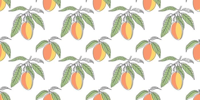Seamless pattern with mango on white background. Seamless repeating pattern with mango fruits. Illustration. vector