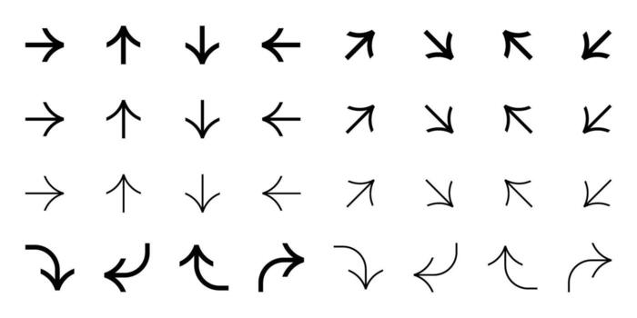 Set of arrow illustrations in multiple directions vector