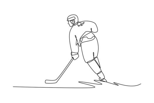 Single continuous line drawing back view professional female ice hockey player is skating. Representing agility, power, and graceful movement. Dynamic one line draw graphic design illustration vector