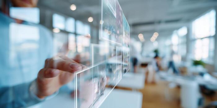 Innovative technology in a modern workspace showcasing digital interaction and multitasking photo