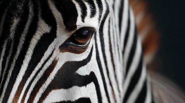 Close-up view of a zebra's eye displaying striking patterns and textures in natural habitat during daylight photo