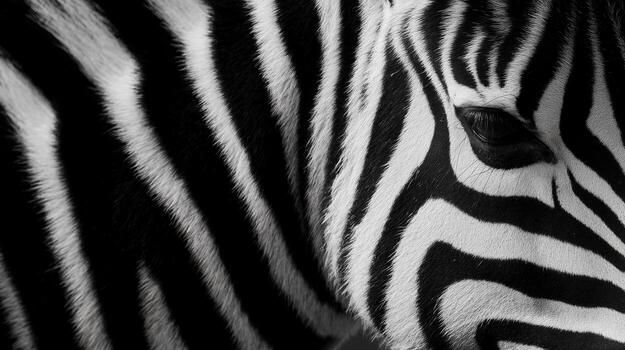 Zebra displaying striking black and white stripes in a natural environment, showcasing unique patterns and textures photo