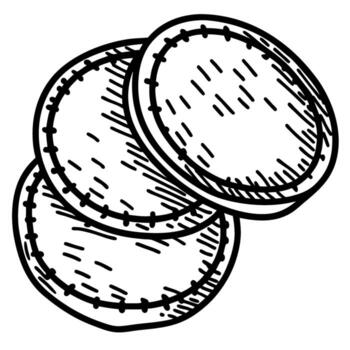 Hand drawn round stitched fabric patches three sketch textile circles, isolated on white background vector