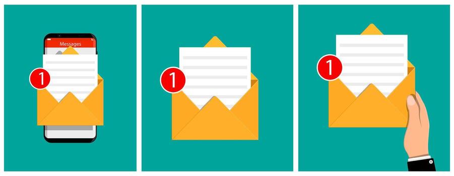 Email notifications on mobile devices vector