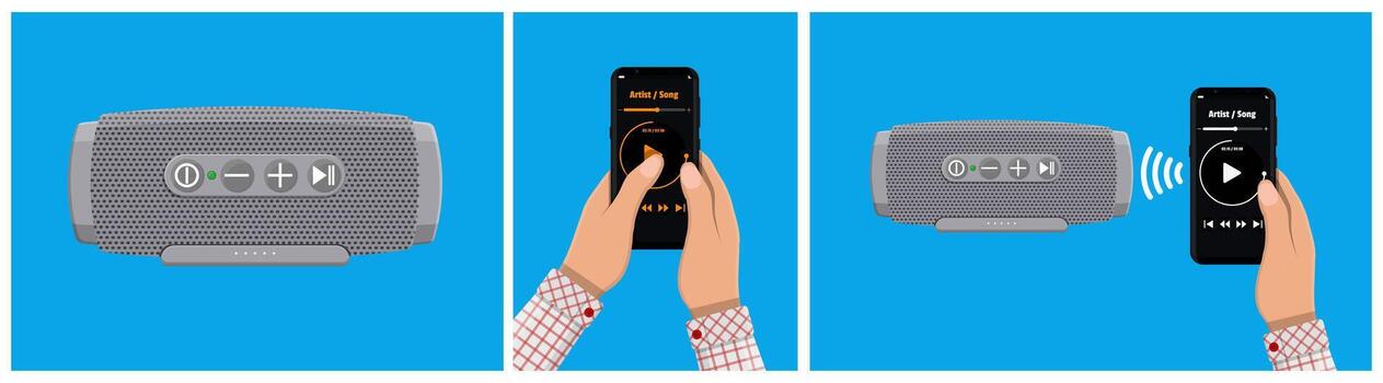 Smartphone connecting to Bluetooth speaker vector