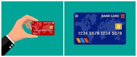 Hand holding red bank card illustration vector