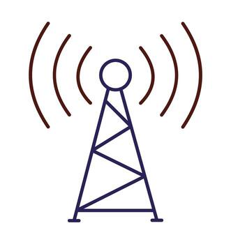 Radio or cell tower with signal waves,Broadcasting and network symbol in line art style vector