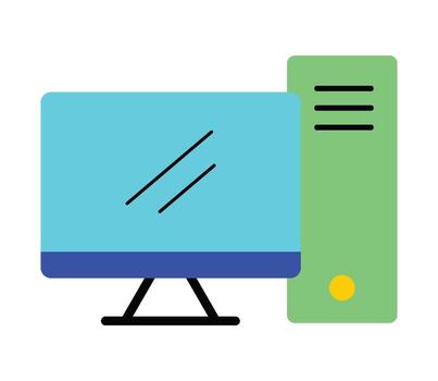 PC with monitor and tower in modern flat design,Office workspace and technology symbol vector