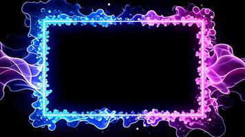 digital falla frontera marco pulsante en ola patrones reluce brillantemente como eso flotadores en el negro vacío, rodeado por un cascada de fluido geométrico formas ese morph y irradiar suave neón video