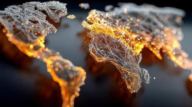 Digital representations of world maps with glowing network connections and light effects photo